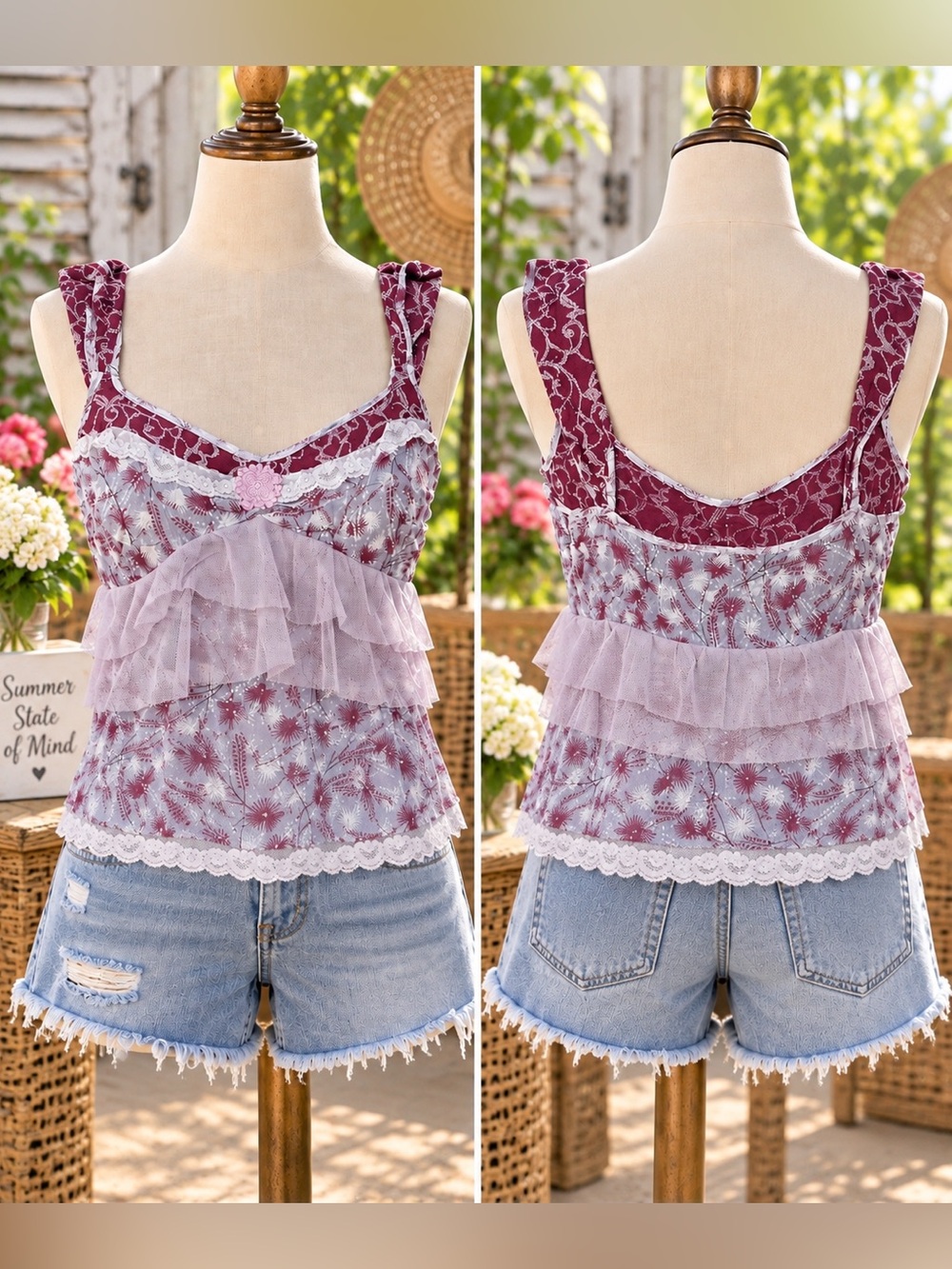 Free People Plum & Lace Camisole 100% Silk
